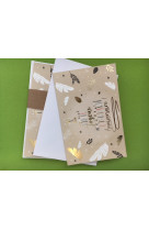 Carte anniversaire beige plumes + env.