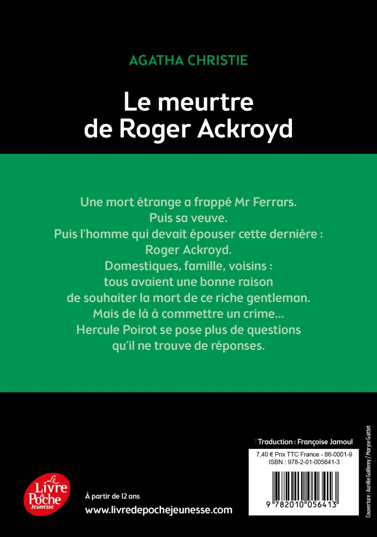 Le meurtre de Roger Ackroyd - Agatha Christie - POCHE JEUNESSE