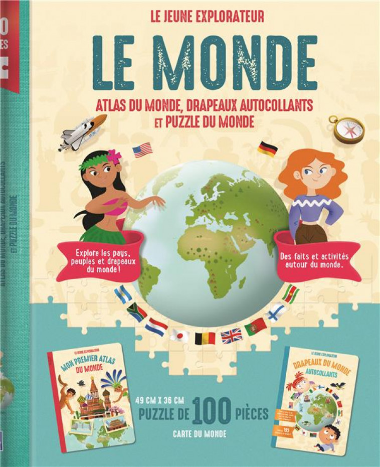 COFFRET LE MONDE LE JEUNE EXPLORATEUR - ATLAS DU MONDE, DRAPEAUX AUTOCOLLANTS ET PUZZLE DU MONDE - COLLECITF - NC