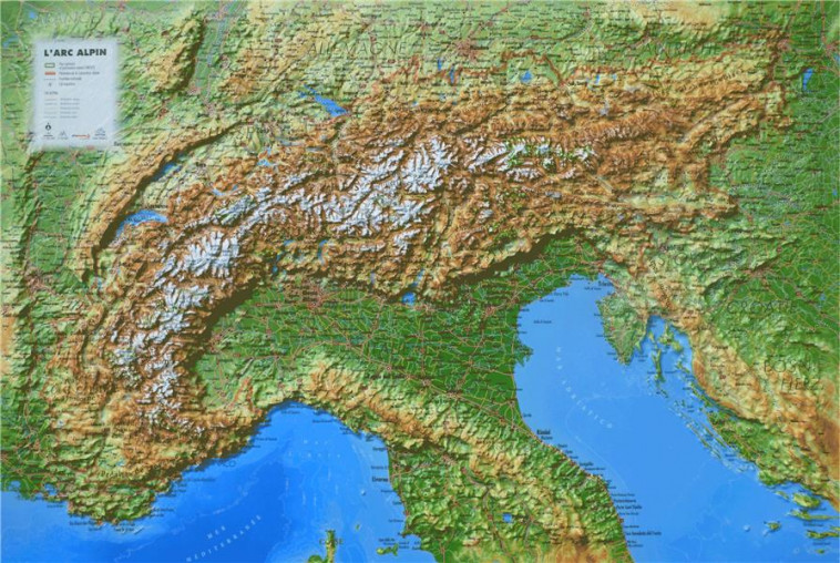 CARTE EN RELIEF DE L-ARC ALPIN - 3DMAP - NC