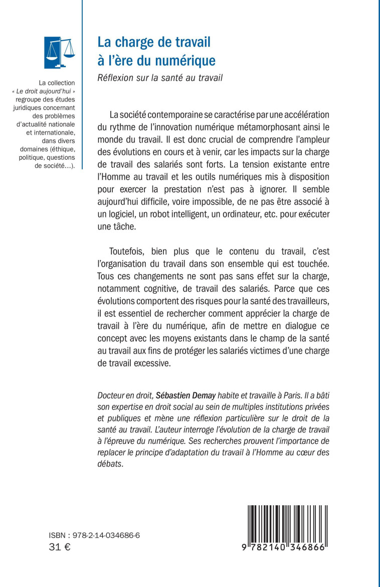 La charge de travail à l'ère du numérique - Sébastien Demay - L'HARMATTAN